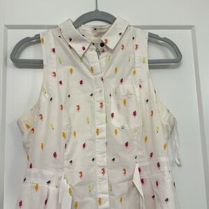 Anthropologie White Sleeveless Dress with Colorful Print